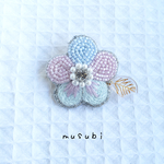 フラワー＊刺繍ブローチ(ブルー)