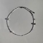 [ zirconia ] ビーズネックレス［BZN14］ビーズ　小ぶり　淡水パール　華奢　ジルコニア シック　モノトーン　冬　グレーパール