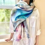 【今だけ15％OFF】【薄手】大判　水彩画ストール　ファインウール100% ウールストール　マルチカラー　オールシーズン