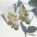 silver925芯　花嫁様にも♡ フラワーとパールのピアス　ゴールド