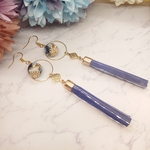 【花柄×ホワイト】 転写玉の和風タッセル ピアス イヤリング