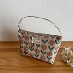 【北欧風】持ち手付ラミネートポーチ　ラミネートポーチ　 ラミネート　花柄　ピンク