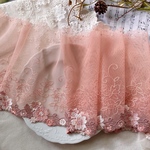 1m 広幅 美しい 花 フラワー 刺繍 チュールレース サーモンピンク TL240825-J ハンドメイド 手芸 素材