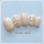 再再販♡ケース付き♪ヌードベージュ×ビジューネイル