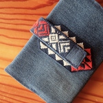 こぎん刺しブックカバー【刺繍☺︎刺し子】デニムリメイク☺︎文庫本