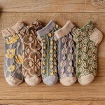 花柄 デザイン レディース アンクル ソックス 5足セット デイリー おしゃれ アイテム カジュアル 靴下