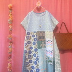 【ミナペルホネン】北欧刺繡パッチワーク ワンピース blue