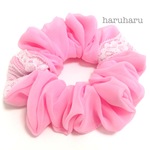  レースのシフォン シュシュ ♡　ピンク