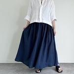 cottonリネンのギャザースカート ネイビー
