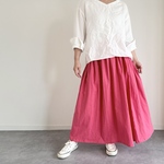 cottonリネンのギャザースカート コーラルピンク 丈変更可能