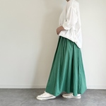 cottonリネンのギャザースカート グリーン