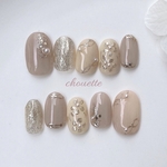 お花柄ミラーグレージュ　ブライダル　ウェディング　ネイルチップ　冬ネイル　入学式　卒業式