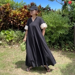 【TALLロング丈】冷んやり『冷感生地』きれいめ可愛い♡超ゆったり着痩せワンピース 黒■KMC-738 362456