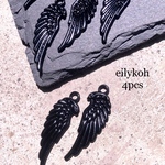 NEW 4個/ブラック　メタル　フェザーチャーム　羽　ハロウィン　CH290