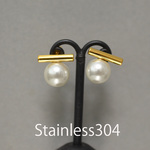 <2個> ステンレス304 金属アレルギー対応 パールスティックピアス ゴールド 