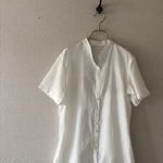 【夏SALE】半袖スタンドカラーlong shirt/ロングシャツ　off- white