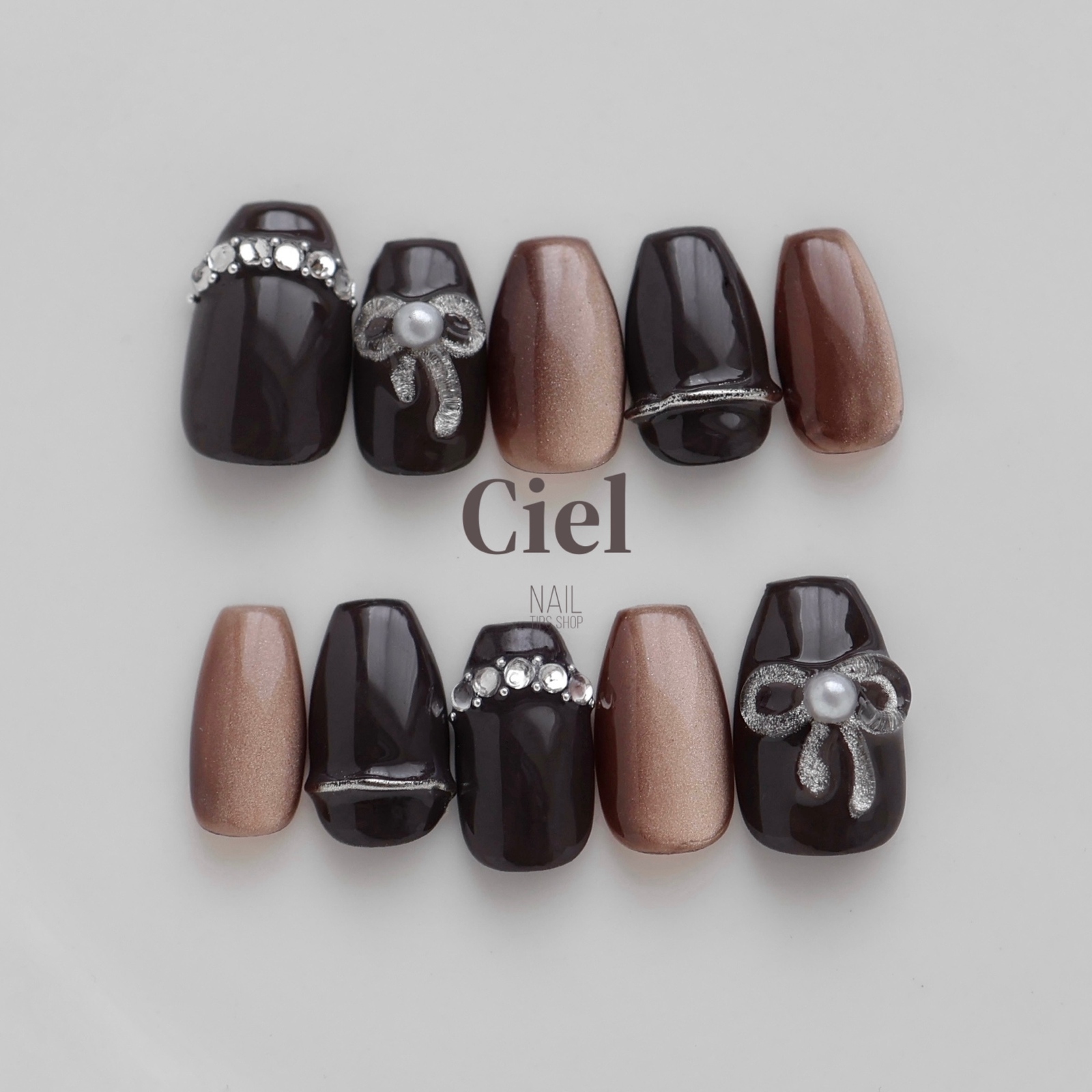 サイズオーダー】nailtip リボンネイル マグネットネイル ブラウン