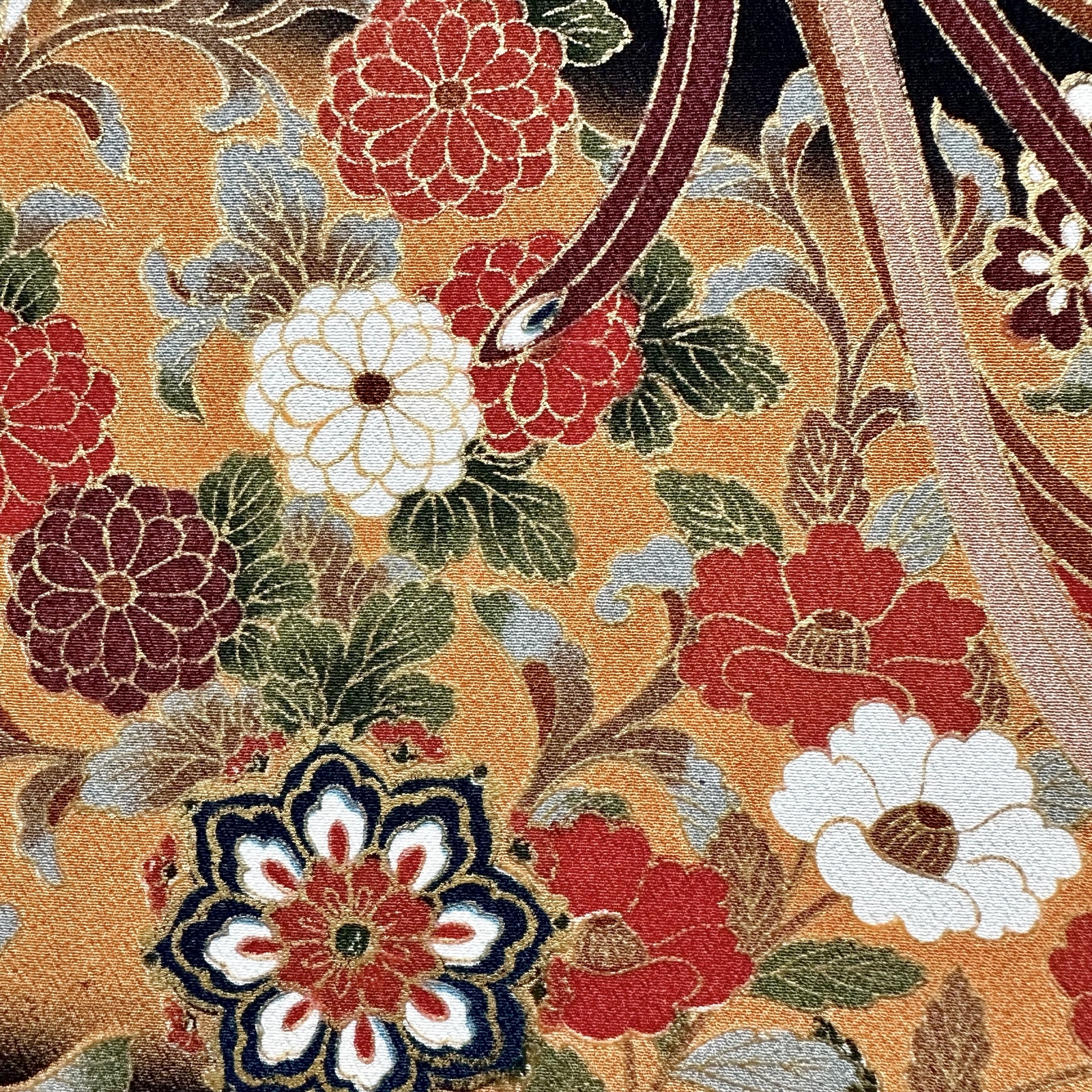 ヴィンテージ着物 ファブリックパネル 花に舞う鳳凰（2枚組）30×30cm