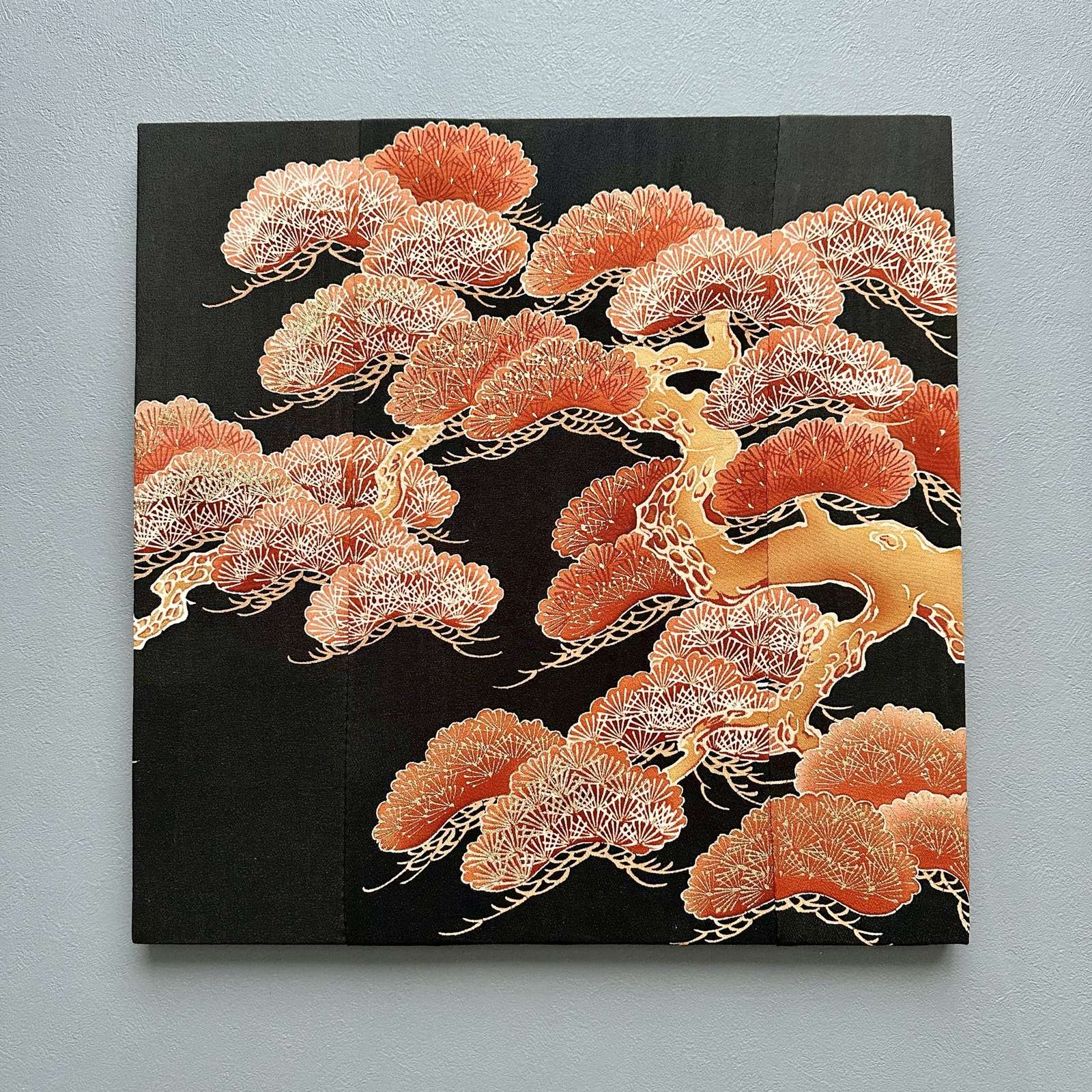 ヴィンテージ着物 大きなファブリックパネル 赤松 45×45cm 和モダン