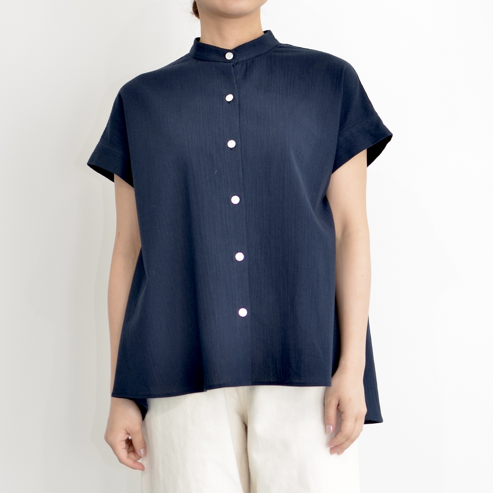 フレアブラウス 高島ちぢみ 葦布《Navy》