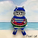 スイカの浮き輪で夏休み猫の刺繍ブローチ【アメショー】