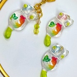 金魚と花火 猫チャーム（緑）（キーホルダー、アンブレラマーカー）