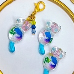 金魚と花火 猫チャーム（青）（キーホルダー、アンブレラマーカー）
