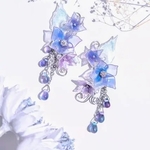 【選べるパーツ】桔梗　ピアス　ブルー・パープル　イヤリング　ディップアート　キキョウ　レジン　サージカルステンレス