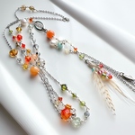🧡new🌟 🪶オレンジカーネリアンと淡水パールのアシンメトリーラリエット