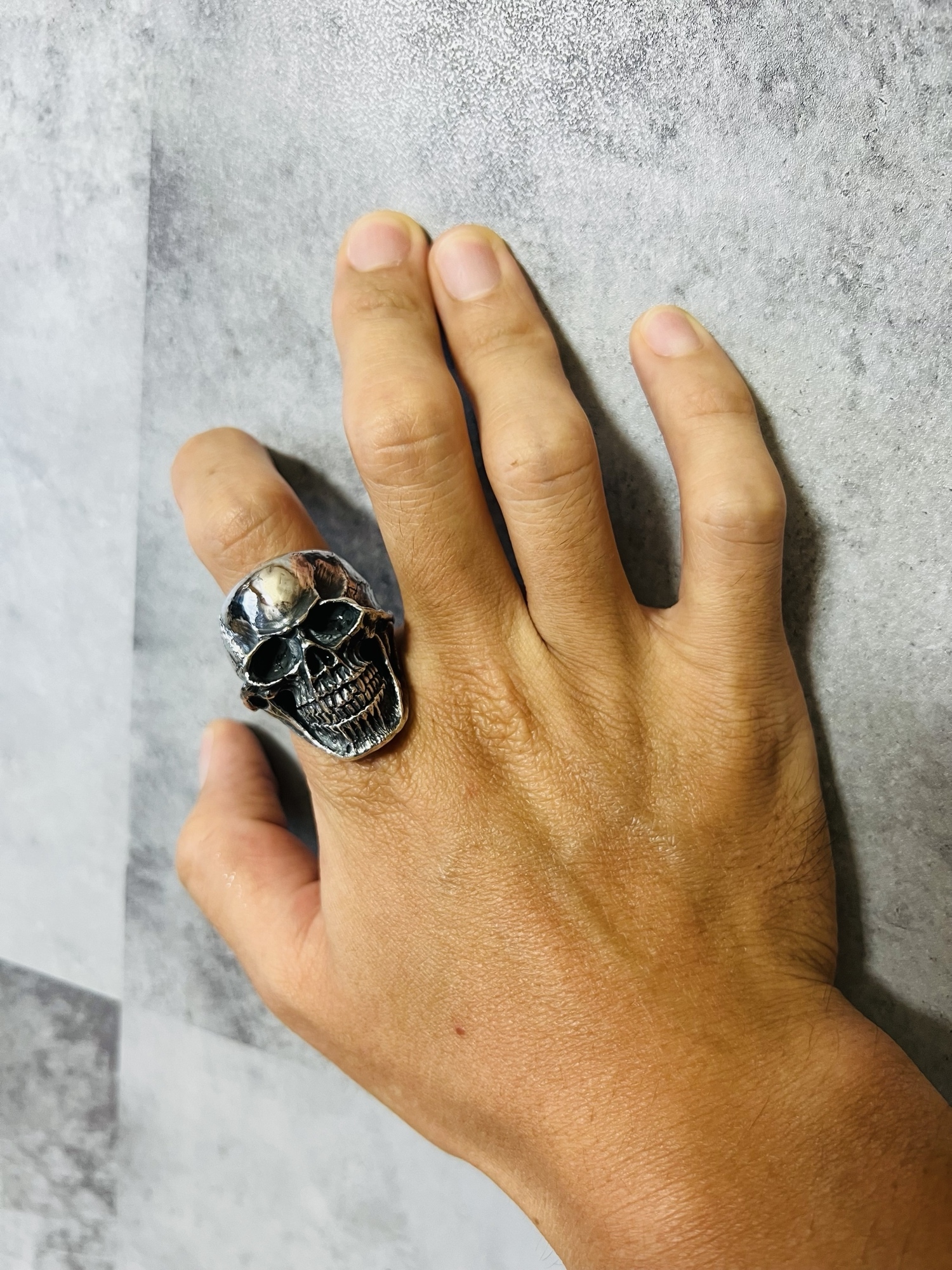 フレイムパターンビッグスカルリング シルバーアクセサリー 