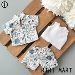 オビツ11　アロハシャツ+ノースリーブ+ボトムス　ねんどろいどどーる　柄シャツ