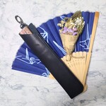 レザー扇子ケース　黒ヌメ革　ナスカン付き