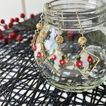 再販▷和 ゆらゆら揺れる スクエア【椿】ピアス／イヤリング