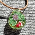 【手作りとんぼ玉】睡蓮と金魚のネックレス　【ガラス工芸】
