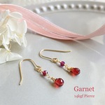 14kgf  1月の誕生石  ロードライトガーネットの雫 ピアス　/ac446