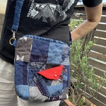 久留米絣のパッチワークキルト&刺し子のショルダーバッグ　サコッシュ