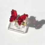 【 バタフライ リング レッド】 蝶々 ビジュー きらきら キュービックジルコニア ガラス 指輪