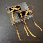  【2pcs】ステンレスロングリボンピアス　ゴールド