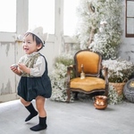  柄色選べる／60〜90【おしりぽわんノースリーブロンパース】リバティ×ハーフリネン　60、70、80、90サイズ