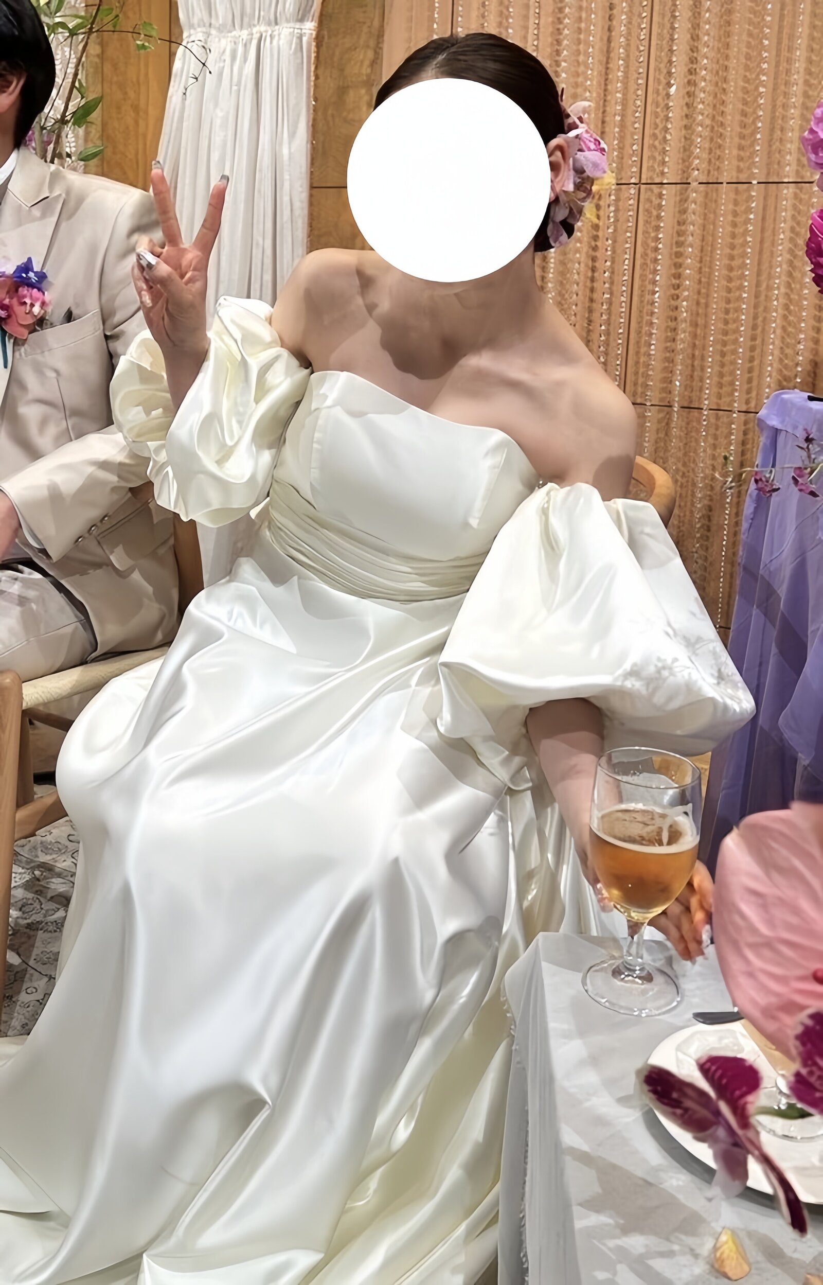 ウェディングドレス パフスリーブ ラッフルフリル アイボリー 結婚式 韓国風ドレス 抜群のおしゃれ見え