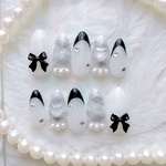 【カラー変更無料】ネイルチップ　フレンチガーリー　フレンチネイル　チェックネイル　ガーリーネイル　ワンホンネイル