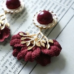 3way式🌹濃密ベリーカラー ✳︎ カボション&ベロア風フラワータッセル ピアス  〜 華やかボルドー・レッド 〜  ✻再販2✻