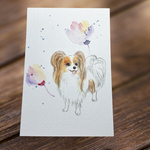 【パピヨン・ポストカード】　1枚売り　パピヨン　水彩画　カード　絵手紙　ポストカード