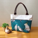 【Ｓサイズ】おめかしインコの帆布トートバッグ オウム ~ターコイズ~
