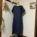 お試し価格　ハーフリネン　ストレッチネイビーワンピース💕