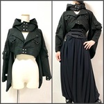 ライダース風ショート丈着物ジャケット　綿麻ブラック