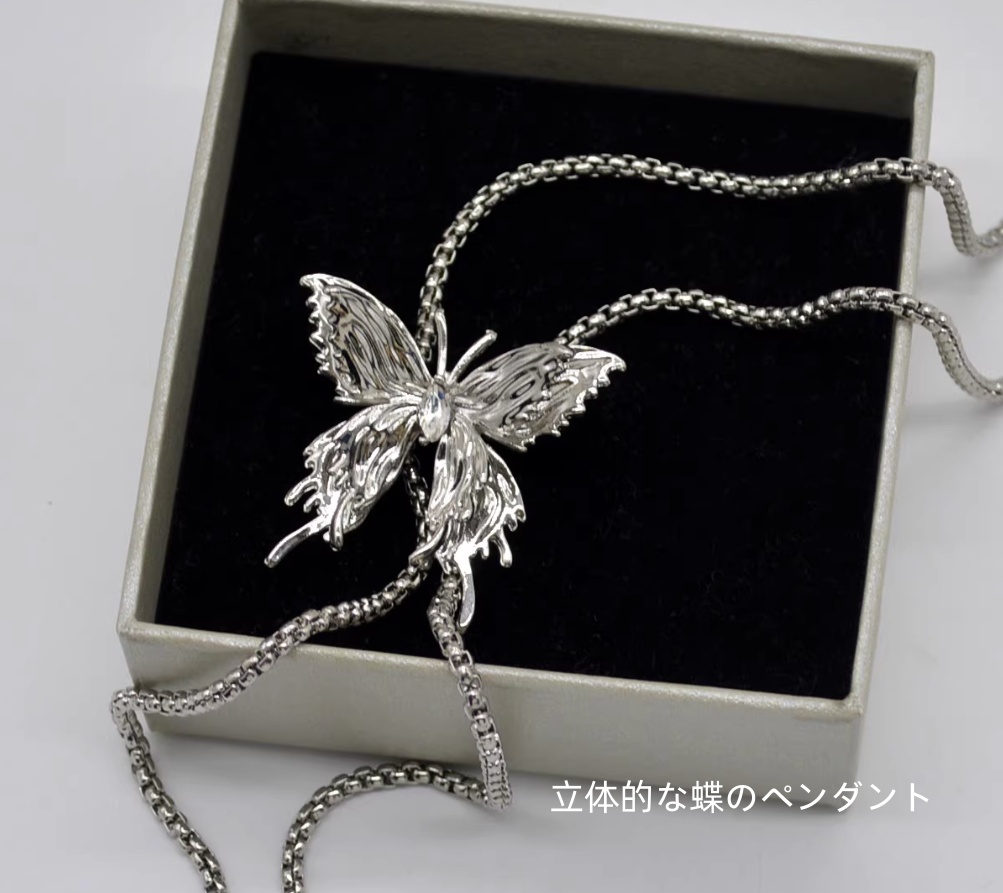 蝶々 蝶 バタフライ ロング シルバー 4way ロングネックレス 蝶々 バタフライ スライド式