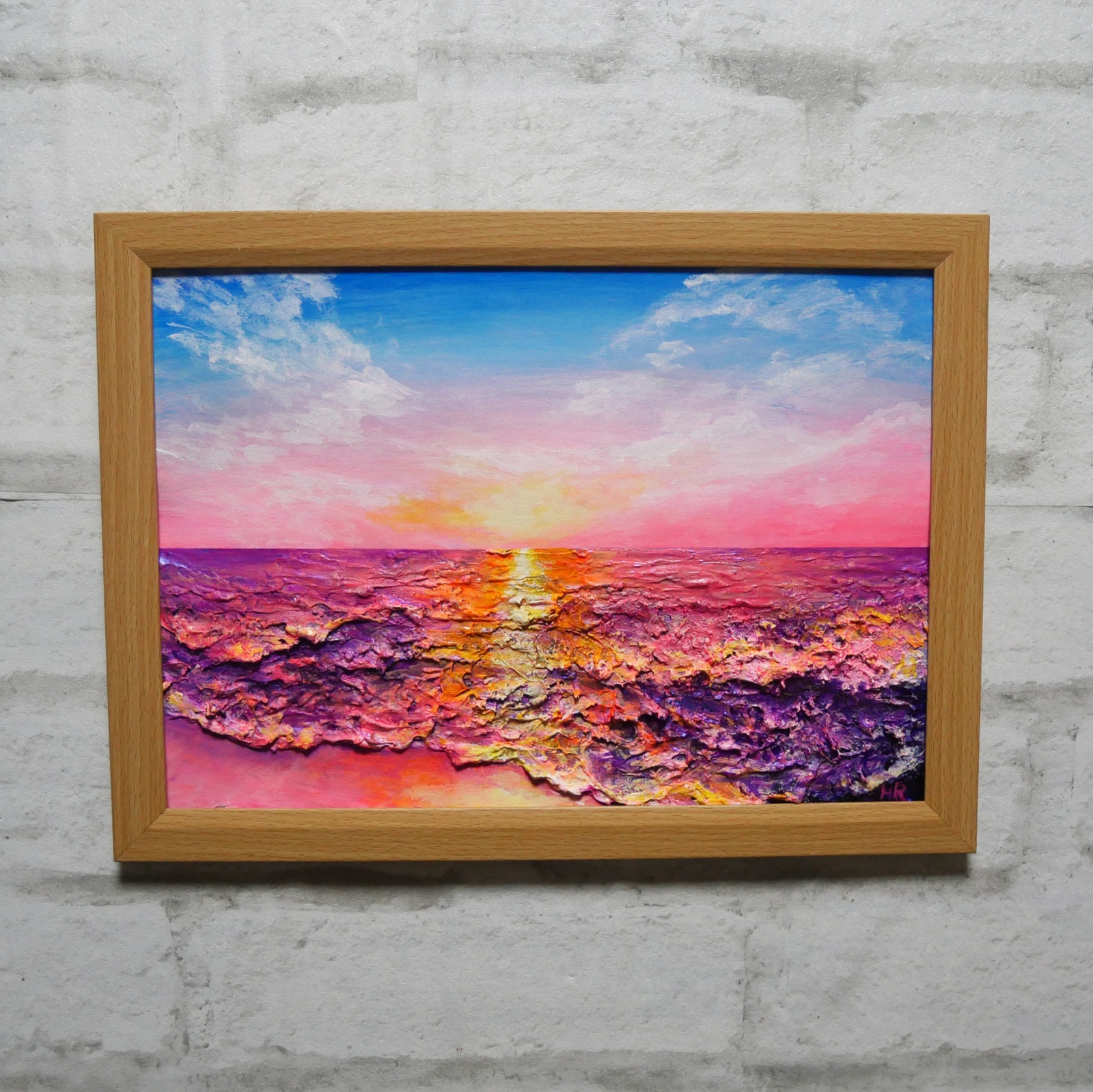 油絵 油彩 油彩画 絵 絵画 【ピンクの夕焼け】 - HR | minne