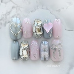 No184 heart ribbon mix girly nail ᡣ𐭩🖇️