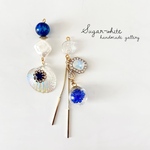 🐚 vacances series ✵ 海宙 《 流星 》耳飾り  ピアス ・ イヤリング   アシンメトリー ガラスドーム